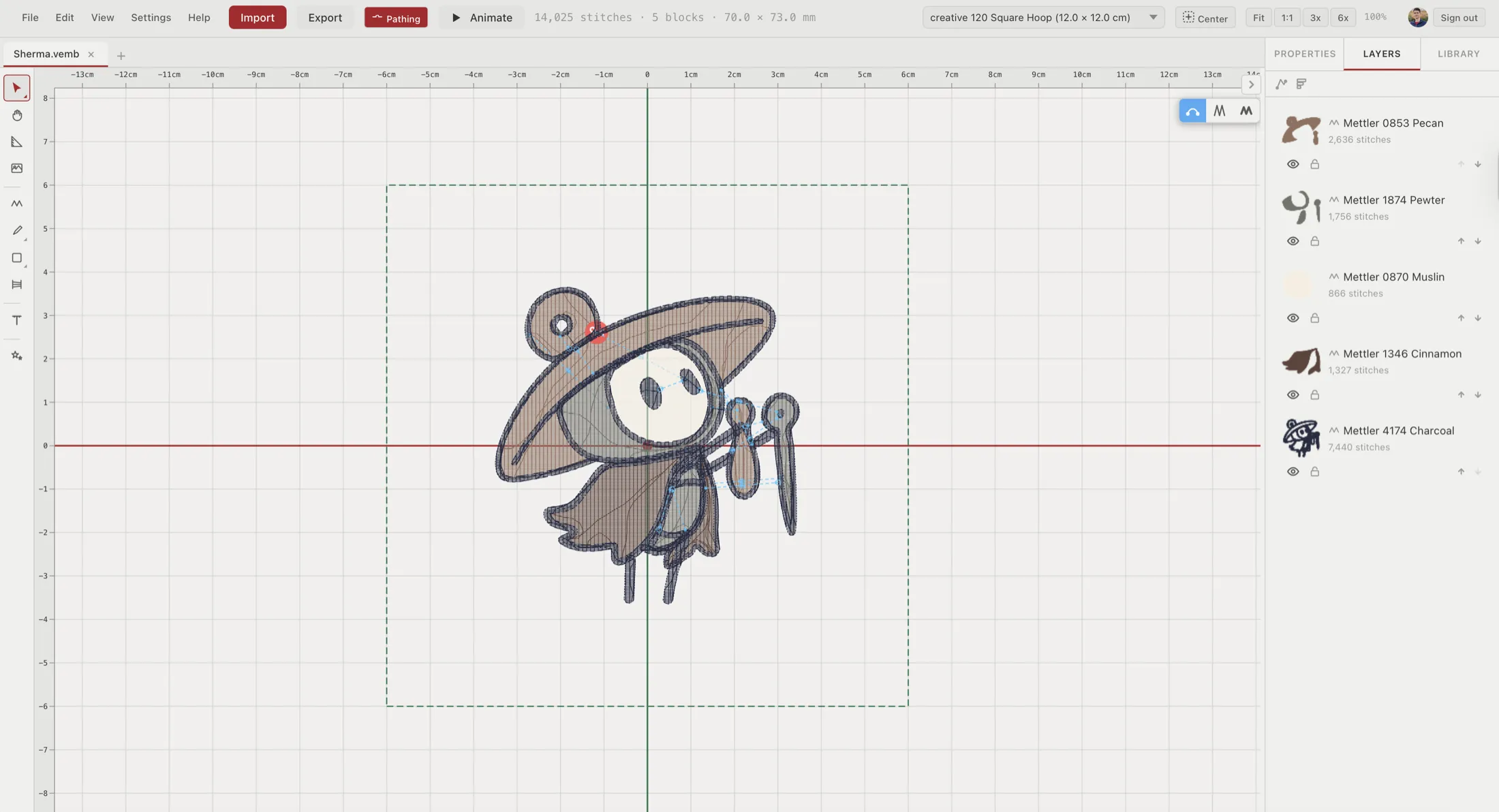 Boldbobbin editor — stitch view